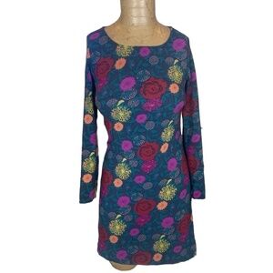 American Apparel USA Gia Mini Dress Knit Floral Roses Sz XS Long Sleeve #256C